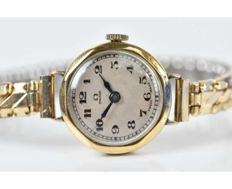 OMEGA; a lady's vintage 9ct gold wristwatch, on expandable replaced bracelet.