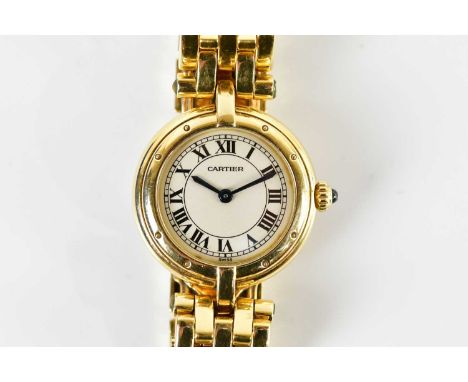 CARTIER; a lady's 18ct yellow gold 'Panthère' wristwatch, with Roman numerals to the circular dial, quartz movement and case 