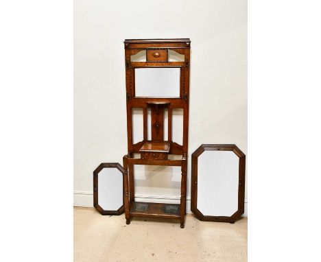 A 1920s oak hall stand, with bevelled mirror back above two division stick stand, height 190cm, and two early 20th century oa