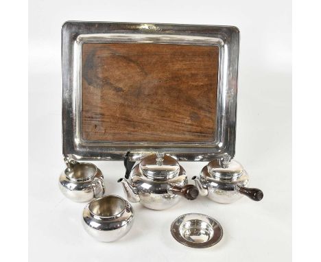 AKAMATSU BROS, YOKOHAMA; a Japanese sterling silver four piece tea service, with chased floral decoration, the teapot and wat