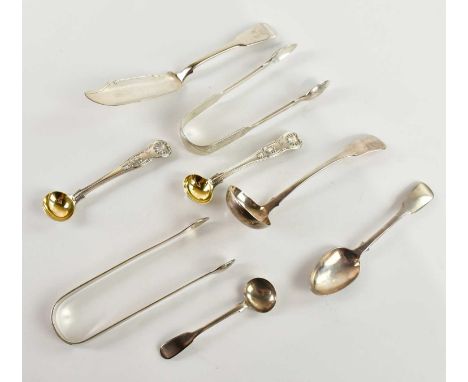ROBERT HENNELL III; a Victorian hallmarked silver butter knife, London 1872, with a group of Georgian and later hallmarked si