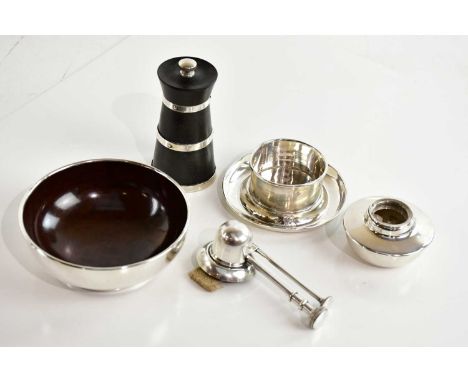 ASPREY &amp; CO; a George V hallmarked silver spirit burner, Birmingham 1934, a hallmarked silver bottle stand, combined appr