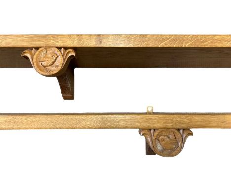 WREN MAN; two carved oak shelves, length 152cm and 137cm (2).Condition Report: Very light wear to each example, but overall g