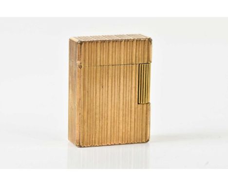 DUPONT; a gold plated ribbed lighter of rectangular form, height 47mm.