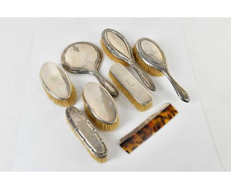 LEVI &amp; SALAMAN; a pair of George V hallmarked silver hair brushes, Birmingham 1919, with further pair of hallmarked silve