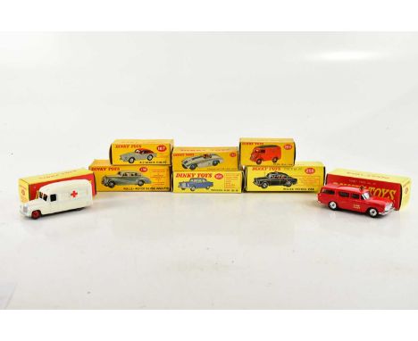 DINKY TOYS; eight diecast vehicles including 186 Mercedes Benz 220SE, A.C. ACECA Coupe, etc (8). 