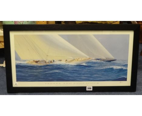 TIM THOMPSON signed print 'Yankee and Endeavour', 30cm x 62cm