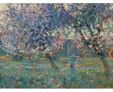 ARTHUR K MADERSON (b1942) original 'Study for Orchard', oil on board, 38cm x 49cm.