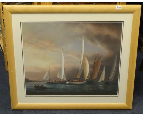TIM THOMPSON signed print, artist proof number 1 'On the Tamar Sailing', 52cm x 61cm