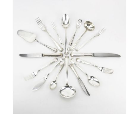 Seventy-Seven (77) Piece Franz Bahner German 800 Silver Flatware Set. Includes: 6 dinner knives, 6 butter spreaders, 6 fruit 