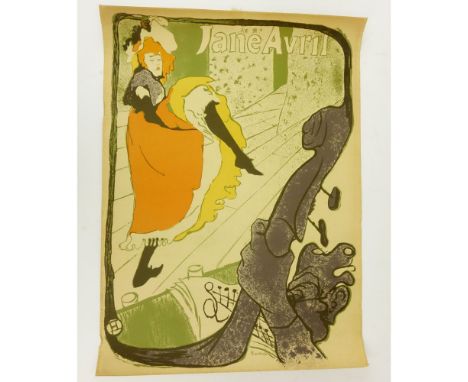 Henri de Toulouse-Lautrec, French (1864-1901) Color lithograph "Jane Avril". Toning, creasing, small edge tears, tape. Measur