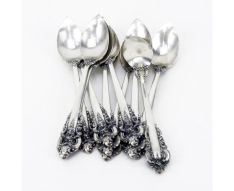 Lot of Ten (10) Wallace Grande Baroque Sterling Silver Fruit Spoons. Signed. Good condition. Measures 6". Weighs approx. 11.8