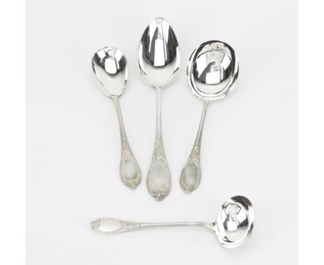 Lot of Four (4) Koch & Bergfeld German Sterling Silver "Rokoko" (Rococo) Serving Pieces. Includes: gravy ladle, salad serving