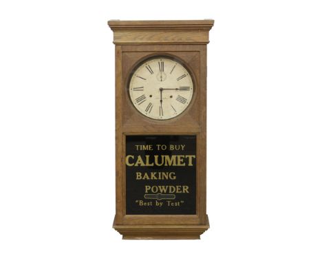 Antique Seth Thomas Advertising Wall Clock. Signed. Some Scratches to wood, Small chip or missing wood to bottom, missing pen
