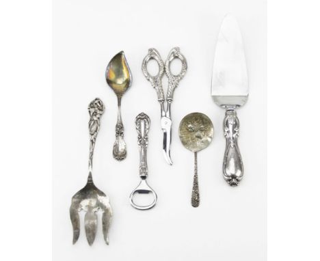 Lot of Seven (7) Sterling Silver Serving Pieces. Lot includes meat fork 8-1/2", Kirk Berry spoon, Reed & Barton jelly spoon, 