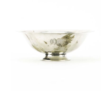 Georg Jensen Sterling Silver Footed Bowl. Signed. Rim slightly bent or in good condition. Measures 1-3/4" H x 5" dia. Weighs 