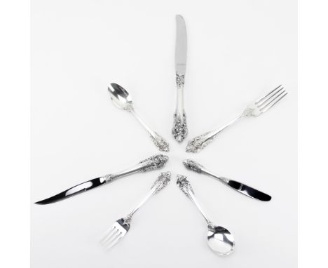 Ninety (90) Piece Wallace "Grand Baroque" Sterling Silver Flatware Set. Includes: 10 knives, 10 steak knives, 10 butter knive