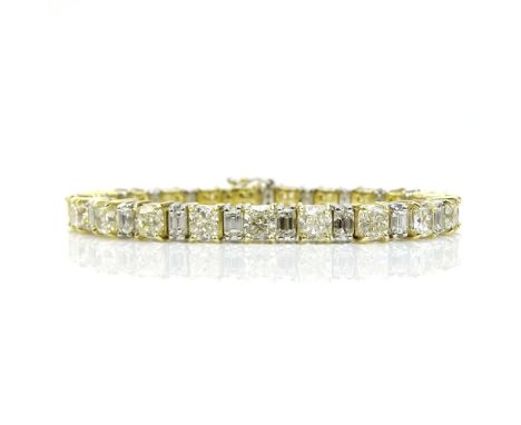 Stunning Diamond, Platinum and 18 Karat Yellow Gold Bracelet Set with Twenty-One (21) Cushion Cut Diamonds Approx. 21.25 Cara