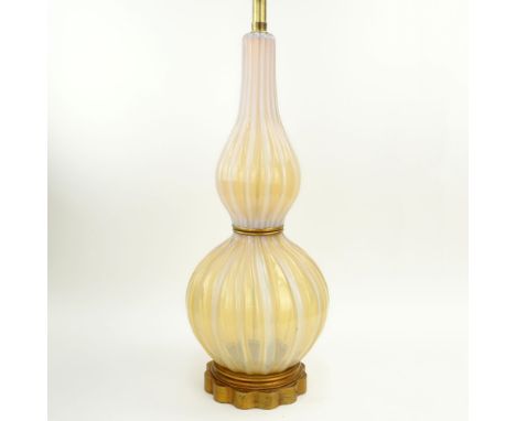Mid-Century Murano Venetian Glass Table Lamp with Glass Shade. Wear to metal stem or else good condition. Measures 47" H. Shi
