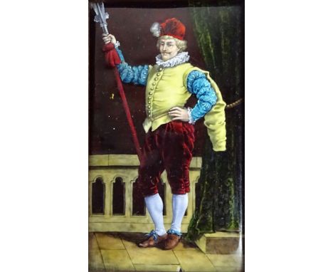 Circa 1900 Limoges Enamel on Copper Plaque, "Cavalier". Unsigned. Good condition. Measures 6-1/4" H, 3-3/4" W; frame measures