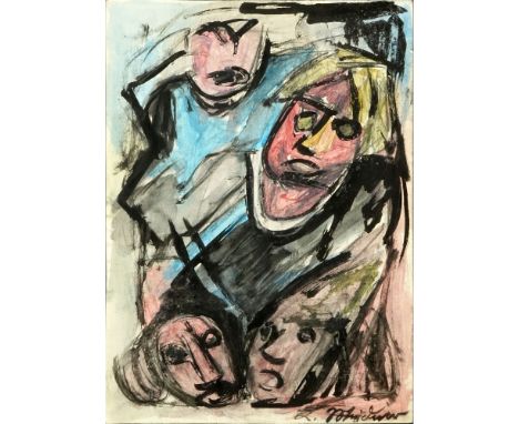 Ludwig Meidner, German (1884-1966) Gouache on paper "Expressionist Figures" Signed lower right. Light toning, small area of r