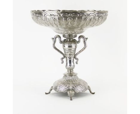 Monumental Two Piece Sterling Silver Repousse Centerpiece Compote. Signed 925 STERLING on both pieces. Good condition. Measur