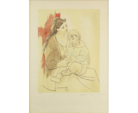 after: Pablo Picasso, Spanish (1881-1973) Color Lithograph on Arches Paper "Maternite au Rideau Rouge" from the Estate of Pab
