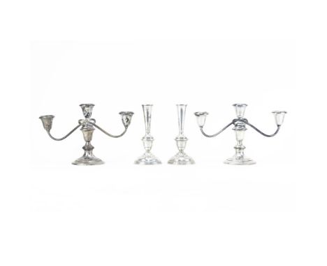 Lot of Four (4) Weighted Sterling Silver Candle Holders. Includes a pair of Gorham Candelabras along with a pair of Wallace c