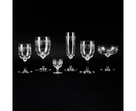 Sixty-Four (64) Piece Baccarat "Sevigne" Crystal Stemware. Includes 14 Champagne Flutes, 10 champagne sherbets, 6 sherry cord