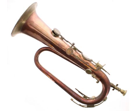 Six-keyed bugle, copper with brass mounts and keys, with mouthpiece