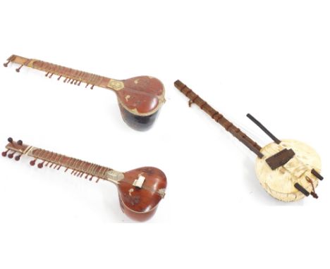 Two old sitars and an African type harp guitar all in need of restoration (3)