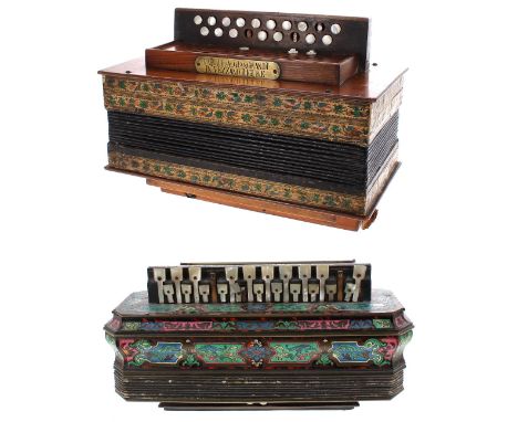 19th century Italian button melodeon inscribed Fab. Di. A Giangrandi, in Vezzano Ligure, in need of some attention; together 