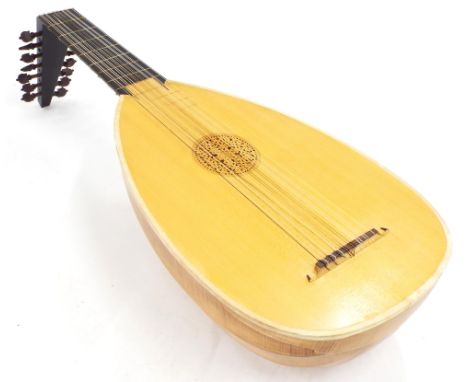 Fine 1974 David.J.Rubio lute, with multi-section flame maple bowl back, fine grain natural spruce top with fret carved sound 