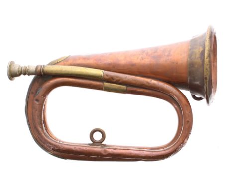 Military bugle, copper with brass mounts, with mouthpiece