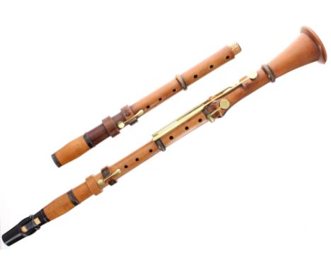 19th century German five keyed boxwood clarinet by and stamped Adler Bamberg, with interchangeable top joints-Additional imag