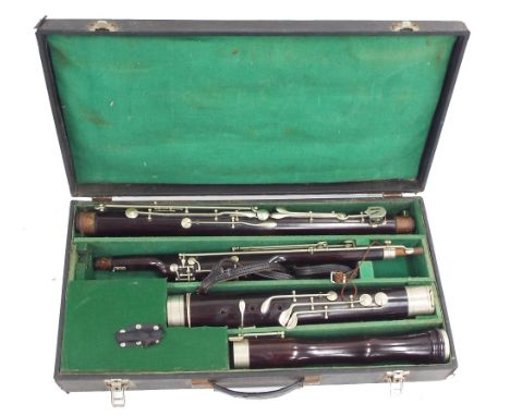 French system bassoon by and stamped C. Mahillon, London but manufactured in Brussels, cocuswood, nickel-silver mounts and ke