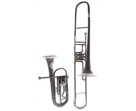 Interesting Austrian rotary valve saxhorn inscribed Franz Boch in Wien (at fault); together with a Bohemian valve trombone by