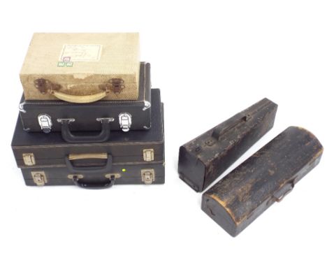 Double clarinet case and four other various clarinet cases (5)