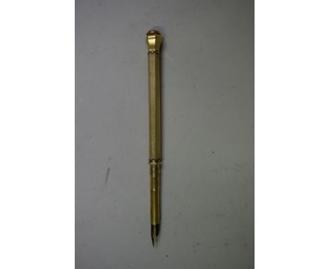 A Victorian unmarked 10ct gold cased combination pen and pencil, marked S. Mordan & Co, Makers, circa 1845-52, with engine tu