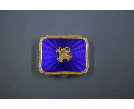 A continental silver and blue guilloche enamel pill or patch box, Cohen & Charles import mark London 1927, 3.9cm.   Condition