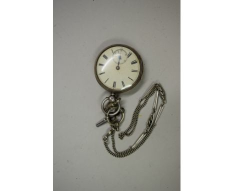 A silver open face fusee pocket watch, having white enamel dial decorated Roman numerals, the movement signed Adam Burdess, C