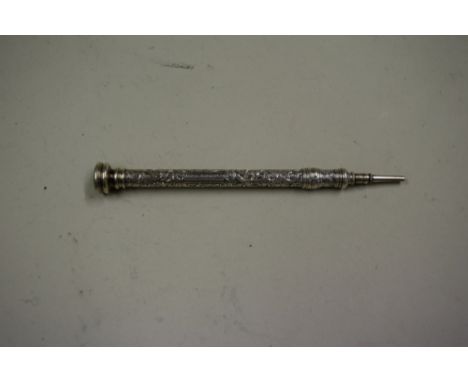A Victorian sterling silver propelling pencil, by S Mordan & Co, set bloodstone to finial.   Condition Report:  Good used ord