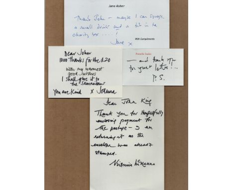 Collection Dame Joanna Lumley signed thank you note, Virginia McKenna signed letter, Prunella Scales signed thank you note, J
