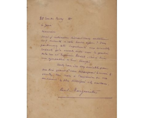 Paul Margueritte signed vintage handwritten letter. Paul Margueritte (20 February 1860 - 29 December 1918) was a French autho