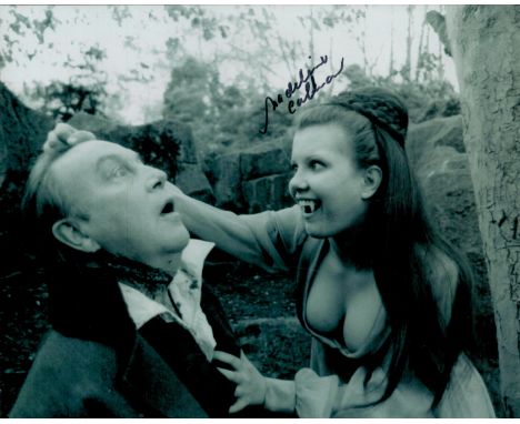 Madeleine Collinson signed Black & White Photo 10x8 Inch. Was a Maltese-British model and actress. 'From Twins of Evil Movie'