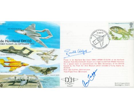 Alan Capper and Ronald Ashford signed De Haviland DH110 first flight 26 September 1951 flown FDC PM 50th Anniversary of De Ha