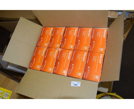 A large quantity of latex powder free gloves, size M