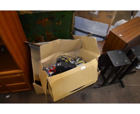 Two boxes of various tools and garage clearance items