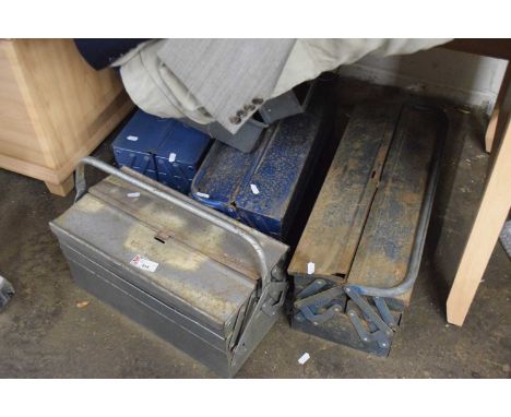 Four metal tool boxes and assorted contents