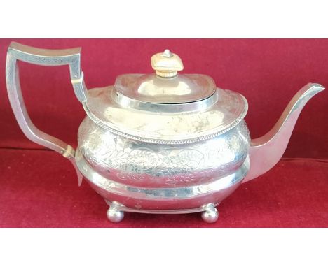 HALLMARKED SILVER TEAPOT WITH ENGRAVED DECORATION. APPROX. 16CM H X 28CM W X 9CM D. WEIGHT APPROX. 563.2G

REASONABLE USED CO